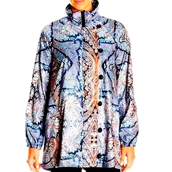 Karen Kane Jacket Woman’s L Orange Purple Paisley Pop Water-Resistant - Picture 2 of 6